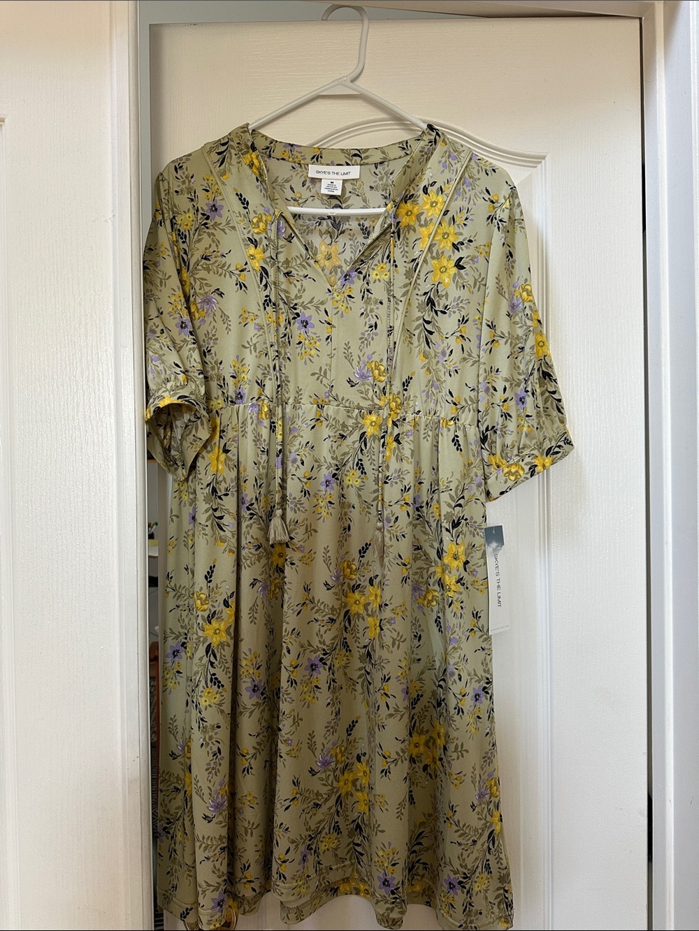 Skye's the Limit Sage Midi Dress with Yellow & Lavender Floral Print